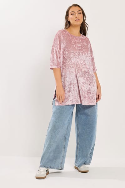 Yours Lichtroze Velours Top Met Afhangende Schouders Size 48