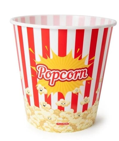 Plasticforte Popcorn bak - rood/wit retro print - kunststof - 18 x 18 cm - 2.8 liter - herbruikbaar