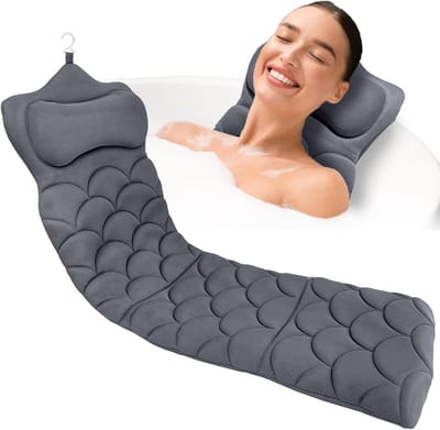 Badkussen Volledig Lichaam - Badsteun Nek - Ontspannen in Bad - 13 Antislip Zuignappen - 41 cm - Grijs