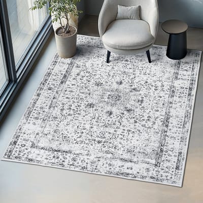 tectake® Vintage design tapijt - Dalia - Laagpolig vloerkleed voor woonkamer, kinderkamer, slaapkamer of hal - Wasbaar - Div. afmetingen - 200x274cm - grijs