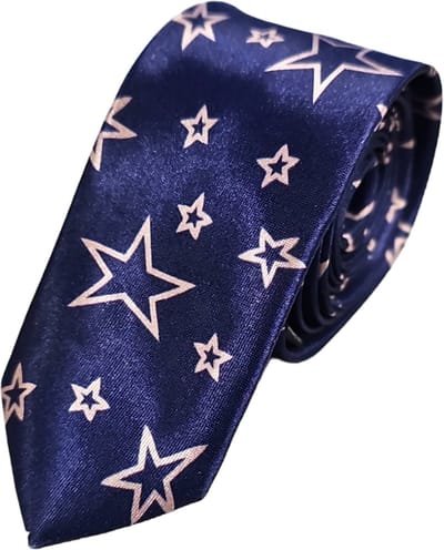 Fako Fashion - Skinny Stropdas - Smal - 5cm - Print - 145cm - Print - Navy Blauw Roze Sterren