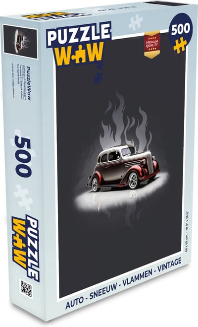 Puzzel Auto - Wit - Vlammen - Vintage - Legpuzzel - Puzzel 500 stukjes