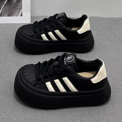 Shell Toe Zwarte Board Schoenen Dames Lente Nieuwe Dikke Zool Vrije Tijd Sport Grote Kop Schattige Mary Jane Schoenen Goed uitziend 36 zwart