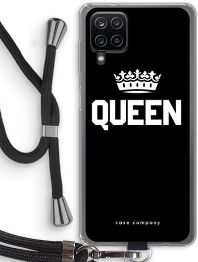 Case Company® - Hoesje met koord geschikt voor Samsung Galaxy A12 hoesje met Koord - Queen zwart - Telefoonhoesje met Zwart Koord - Bescherming aan alle Kanten en Over de Schermrand