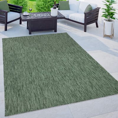 Flycarpets Veniro Effen Binnen en Buitenkleed Groen - 80x150 cm - Laagpolig Vloerkleed Buiten - Tuinkleed / Tuintapijt