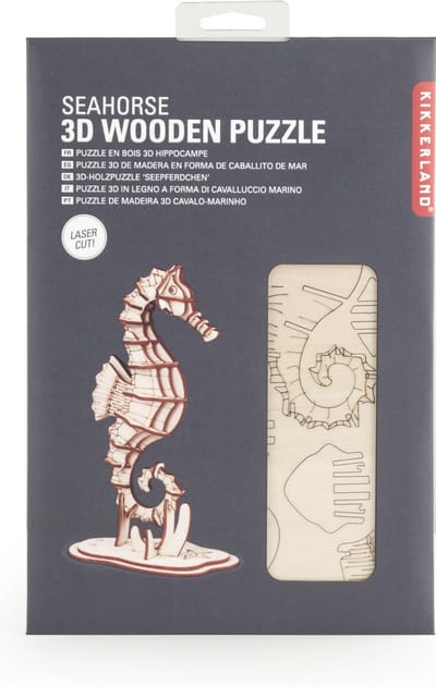 Kikkerland 3D puzzel van hout - In de vorm van een Zeepaardje - Vrijetijdsbesteding - Decoratief
