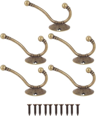 Retro Zware Dubbele Wandhaken - 5 Stuks voor Kleding, Handdoeken en Accessoires in Slaapkamer, Badkamer en Keuken