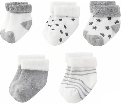 Dailygoods- Babysokken 5 Paar - Katoen 80% - Badstofontwerp - Veilig met Elastische Manchetten - Geschikt voor 0-3 Maanden - Zacht Comfort - Babyvoetjes