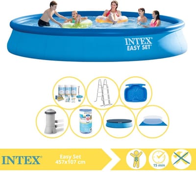 Intex Easy Set Zwembad - Opblaaszwembad - 457x107 cm - Inclusief Onderhoudspakket, Filter en Voetenbad