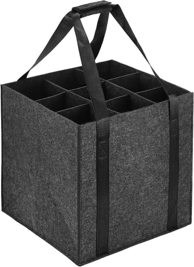 Vouwbare Drinktas met 9 Compartimenten voor Herbruikbare Flessen van 1,5 Liter, Donkergrijs, 27 x 27 x 27 cm, Ideaal voor Sport en Reizen