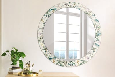 Coloray Bedrukte Spiegel - Aquarelbloemen Spiegel Lijst Met Print - 80 cm - Romig Bedrukte Spiegel - Spiegel Lijst Met Print - Spiegel Met Print - Wandspiegel Met Print