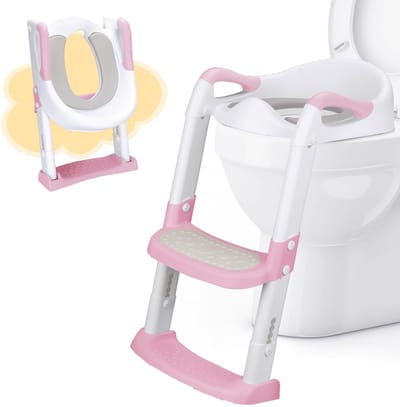 Dailygoods- Toiletbril voor Kinderen - Toilettrainer met Ladder - Opvouwbaar Potje - Verstelbare Hoogte - Veiligheidsgrepen - Geschikt voor 1-7 Jaar - Kindertoiletbril
