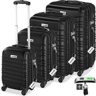 tectake® 4-Delige Kofferset - Koffers van ABS met Harde Schaal - Lichtgewicht Koffer met TSA-Cijferslot en Bagageweger - Bagage Set met Ruimbagage Grote Koffer (106L, 76L & 55L) en Handbagage Koffer (31L) - Reiskoffer - Zwart