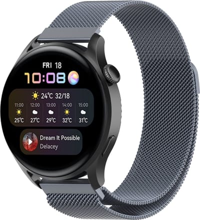 Milanees bandje - geschikt voor Huawei Watch GT Runner 2 / GT 2(e) 46 mm / GT 3 / 4 / 5 (Pro) 46 mm / Watch 3 (Pro) / Watch 4 (Pro) / GT 6 (PRO) 46mm - grijs