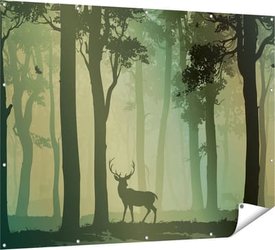 Gards Tuinposter Hert in het Bos - Silhouet - 160x120 cm - Tuindoek - Tuindecoratie - Wanddecoratie buiten - Tuinschilderij