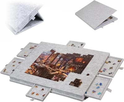 Puzzeltafel Opvouwbaar - Puzzelbord met Laden - Puzzels Sorteren - Kantelbaar Standaard - 90 cm x 64 cm - Lichtgrijs