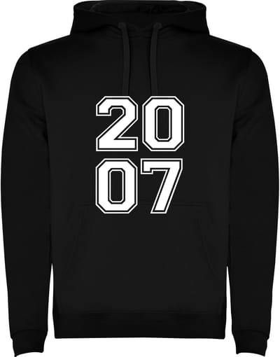 Zwarte Hoodie Varsity College Cijfers 2007 - Cijfers Wit - Opvallend Stoer - Mooi Maat M