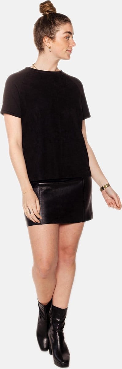 ELLIS SUEDE LEREN T-SHIRT- ZWART- MAAT XXL (44)