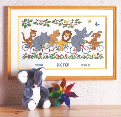 borduurpakket 70.436 jungle, dieren op de fiets, geboorte