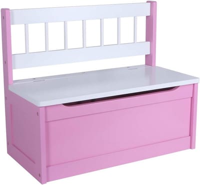 Roze kinderzitkist met opbergfunctie en veilige dekselrem - 60 cm houten zitbank voor kinderkamer