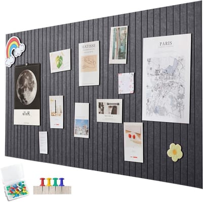 Decoratieve Vilt Prikbord met Zelfklevende Verticale Strepen - Vouwbaar Fotobord en Memo Bord voor Kantoor en Keuken - Donkergrijs 60 x 40 cm