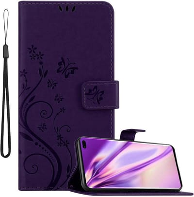 Cadorabo Hoesje geschikt voor Samsung Galaxy S10 PLUS in BLOEMEN DONKER PAARS - Beschermhoes in bloemmotief met magnetische sluiting, standfunctie en kaartsleuven Book Case Cover Etui