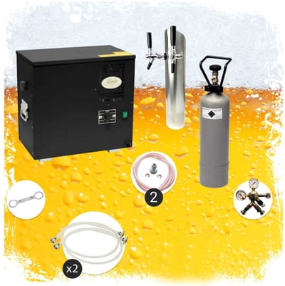 Complete ondertoog biertapinstallatie AS-40 2-weg dompelkoeler schenktoren Green Line tapkoppen plat en Keyfust 40L/h