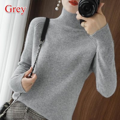 Wol Puur Kasjmier Trui Dames Pullovers Pull Femme Herfst Winter Hoge Hals Gebreide Truien Turtleneck Jumper S grijs