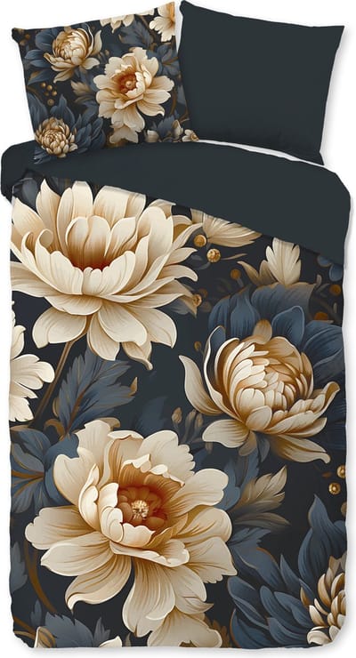 Pure dekbedovertrek bloemen - 1 persoons 140x200/220 cm - Antraciet - Microvezel