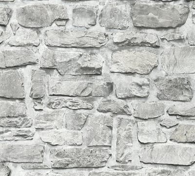 Steen tegel behang Profhome 363701-GU vliesbehang glad met natuur patroon mat grijs beige 5,33 m2