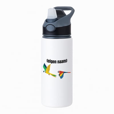 Hacebo® - 2 vliegende papegaaien waterfles met rietje zwart - Papegaai - papegaai liefhebbers - met eigen naam - Papegaai spullen - Gepersonaliseerd - water fles - 650ML