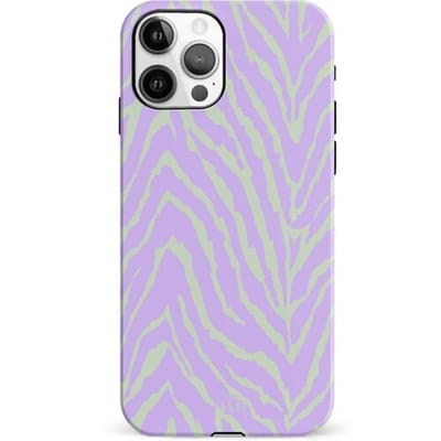 xoxo Wildhearts Main Character - Double Layer - Hoesje geschikt voor iPhone 12 Pro Max case - Siliconen hoesje met zebraprint - Dierenprint - Zebra - Hardcover - Beschermhoes - Optimale bescherming - Paars - Groen