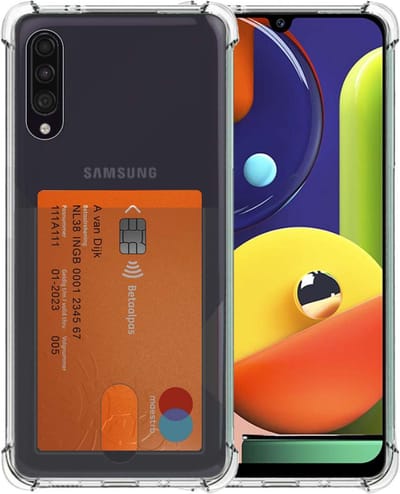 Smartphonica Telefoonhoesje Geschikt voor Samsung Galaxy A50s met Pasjeshouder Doorzichtig Siliconen - Transparant TPU Shockproof Backcover Case with Card Slot geschikt voor Samsung Galaxy A50s