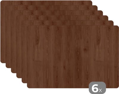 Placemat - Bruin - Patronen - Hout - 45x30 cm - 6 stuks - Hittebestendig - Anti-Slip - Onderlegger - Afneembaar
