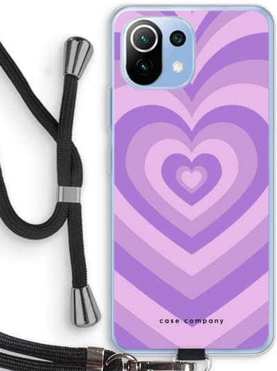 Case Company® - Hoesje met koord geschikt voor Xiaomi Mi 11 Lite hoesje met Koord - Hart Paars - Telefoonhoesje met Zwart Koord - Bescherming aan alle Kanten en Over de Schermrand
