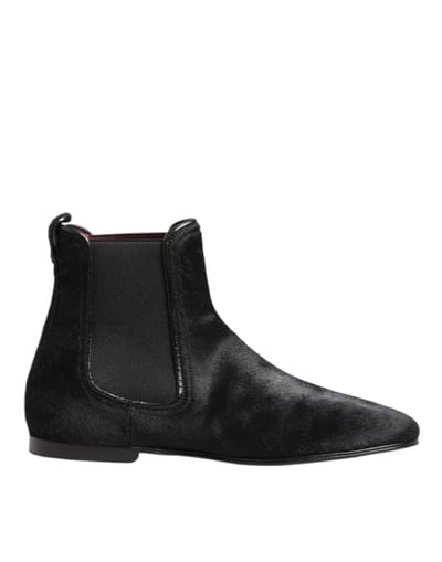 Dolce & Gabbana Zwarte Leren Bont Heren CHELSEA Boots Schoenen