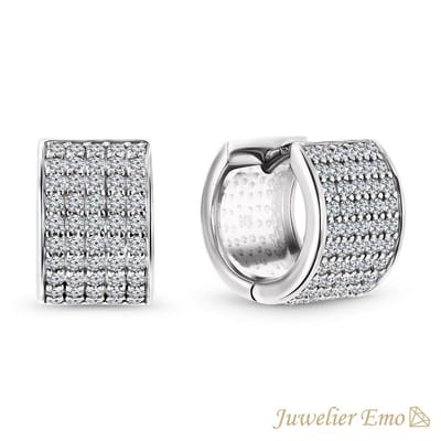 Juwelier Emo - 14 Karaat Witgouden Dames oorbellen met Zirkonia stenen – 15 mm