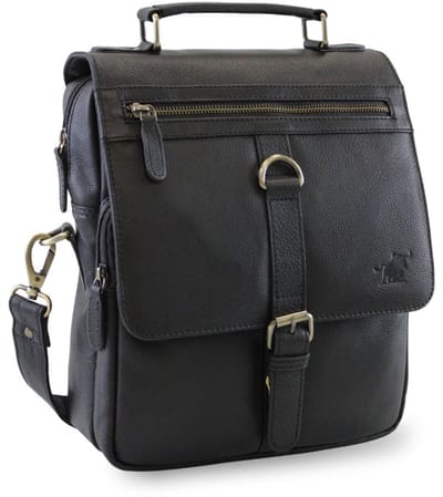 Fana Bags Leren Heren Schoudertas Zwart - Overslag Tas Leer met Handvat & Schouderband - Reportertas Leder - Crossbody Tas