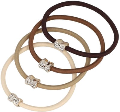 Haarsoires Haarelastieken – Strikje 1cm – Kunststof – Glitter Steentjes – Bruin Beige Goud – Set van 4