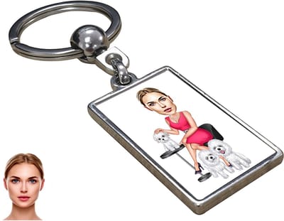 Moeder Karikatuur met Hondjes - Karikatuur Sleutelhanger met Jouw Foto - Sleutelhanger - Cadeau - Verjaardag - Kerst - Kado - Valentijn - Moederdag - Moederdag cadeautje - Moederdag cadeau voor mama - Gepersonaliseerd Cadeau