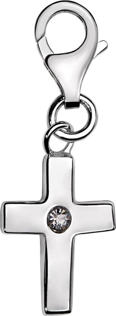 Quiges – 925 - Zilver – Charm - Bedel - Hanger - 3D Kruis met Zirkonia - met – sterling - zilver - karabijnslot - geschikt - voor -Bedelarmband HC029