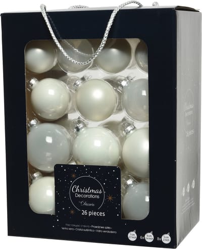 Decoris Kerstballen - 26 stuks - glas - wit - 5-6-7 cm