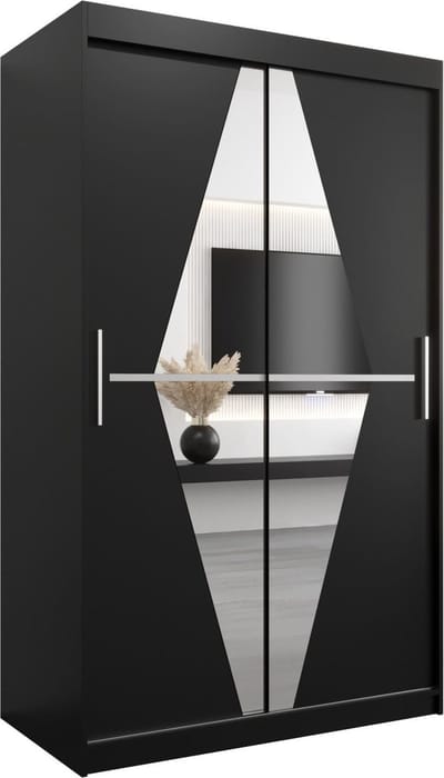 InspireMe - Kledingkast met 2 schuifdeuren, Modern-stijl, Een kledingkast met planken en een spiegel (BxHxD): 120x200x62 - BOLA 120 Zwart Mat