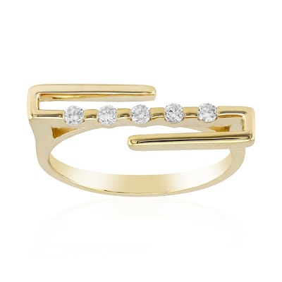 Cavill - 375 Gouden Ring met 5 SI2 (H) Afrikaanse Diamanten - 0,147 ct Ronde Briljant - Moderne Minimalistische Geelgouden Damesring