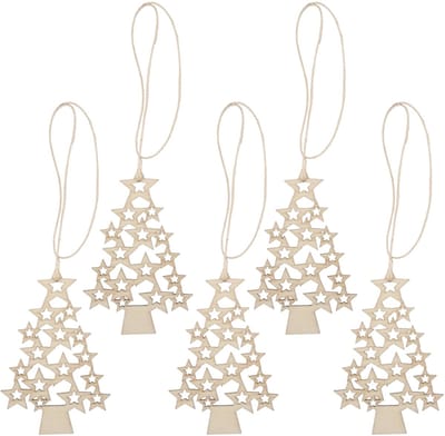 Dailygoods- Kersthangers Set van 5 - Houten Decoratie - Kerstboomhangers - Hangornamenten - Boomversiering - Diameter 10 cm - Kerstdecoratie