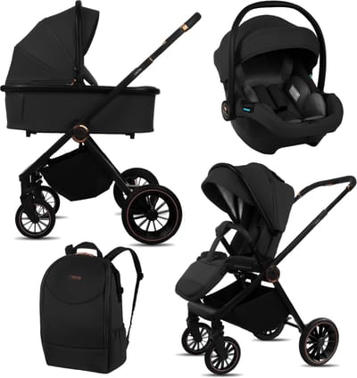 BabyLux® Kinderwagen 3in1 Set CASTOR, Opvouwbare Lichtgewicht Kinderwagenset Incl. Reiswieg, Buggy, I-Size Baby-Autostoeltje, Luiertas En Meer Accessoires, 4 Ligstanden, 0-22kg, Uv-Bescherming 50+