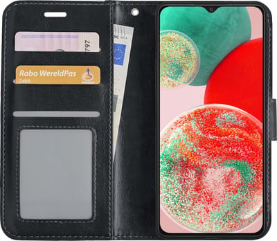 Hoesje - Met Pasjeshouder - Geschikt voor Samsung Galaxy A23 - Luxe Bookcase Portemonee - Flip Case - Kunstleer Book Case - Flipcase - Book Cover - Walletcase - Portemonneehoes - Zwart