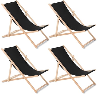 GreenBlue - Set van 4 stuks Ligbed Ligstoel - strandstoel voor kinderen en volwassen - Zwart