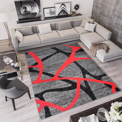 Tapiso Qmega Vloerkleed Rood Grijs Abstract Tapijt Maat- 140x190
