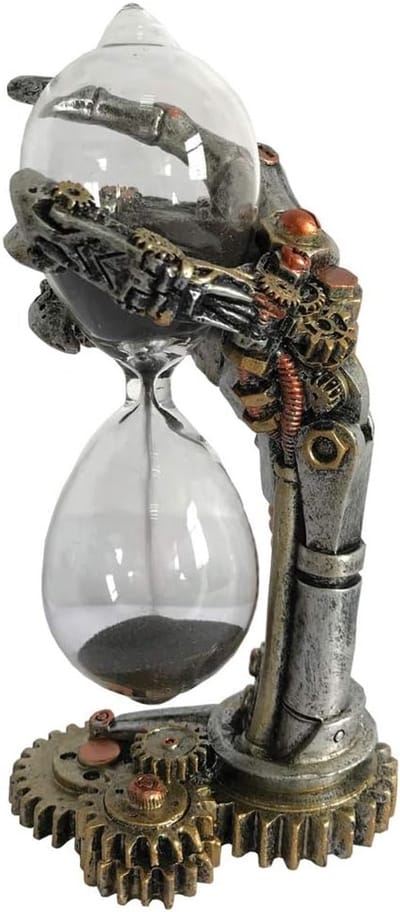 Zandloper Skelet Hand - Tijdmeting Decoratie - Keuken Timer - Gedetailleerd Steampunk Design - 16cm Hoog - Zilverkleurig